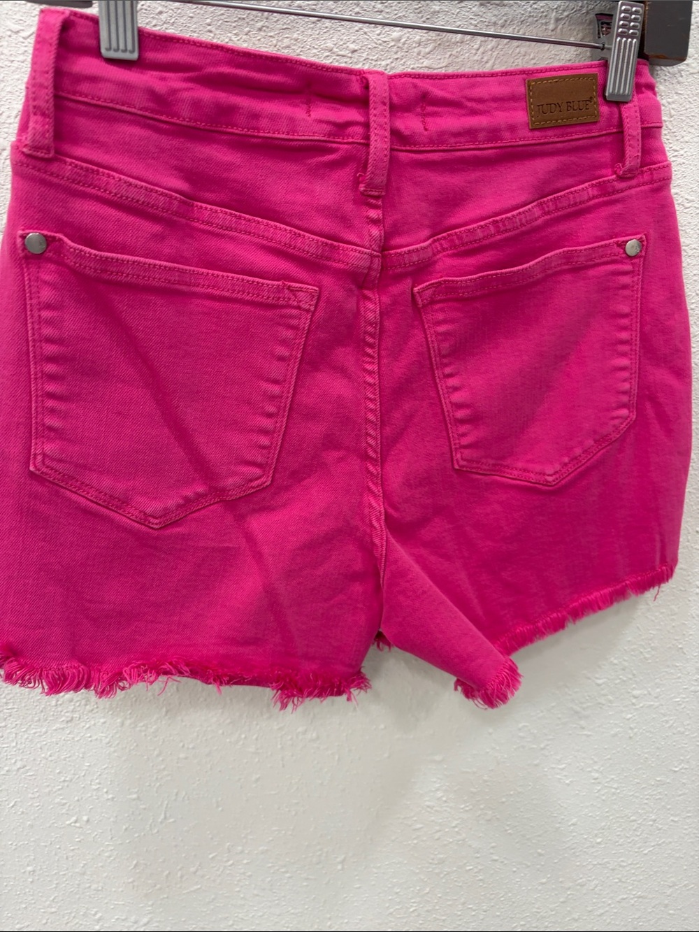 Judy Blue Bright Pink High-Rise Frayed Denim Shorts - Picture 4 of 5